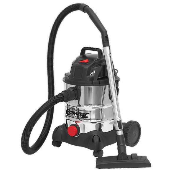 Sealey Vacuum Cleaner Sealey 1250w 20 Litre Wet and Dry Vacuum Cleaner - Stainless Drum - Deluxe Tools PC200SD - Buy Direct from Spare and Square