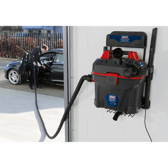 Sealey Vacuum Cleaner Sealey 1500w Wall Mounted Garage / Workshop Wet and Dry Vacuum Cleaner GV180WM - Buy Direct from Spare and Square