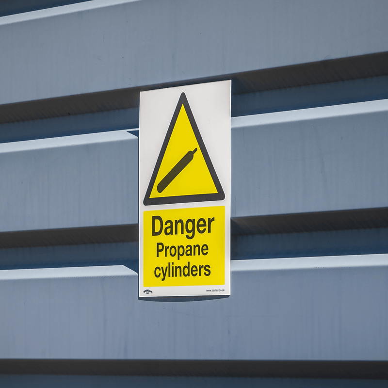 Sealey Warning Safety Sign - Danger Propane Cylinders - Self-Adhesive Vinyl 5054630102059 SS62V1 - Buy Direct from Spare and Square