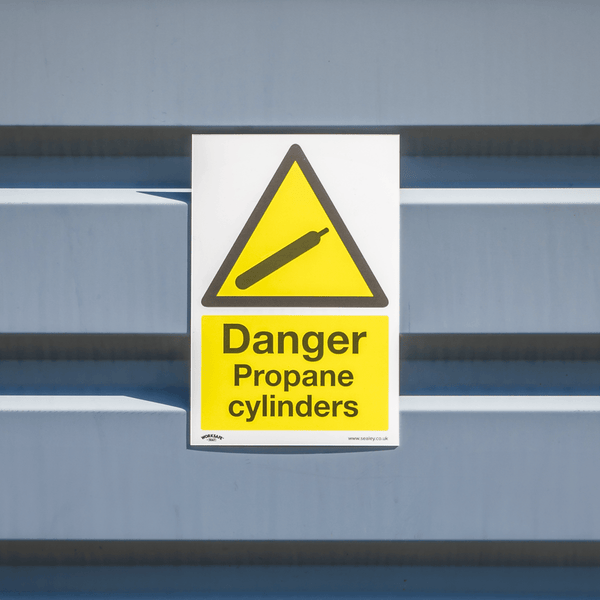 Sealey Warning Safety Sign - Danger Propane Cylinders - Self-Adhesive Vinyl 5054630102059 SS62V1 - Buy Direct from Spare and Square