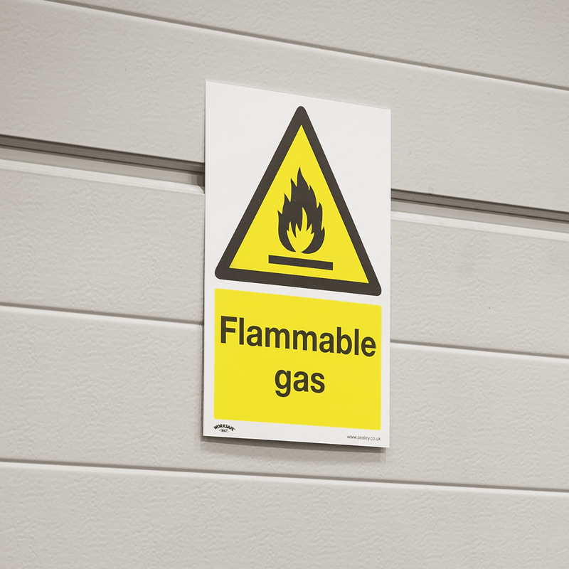 Sealey Warning Safety Sign - Flammable Gas - Self-Adhesive Vinyl - Pack of 10 5054630102257 SS59V10 - Buy Direct from Spare and Square