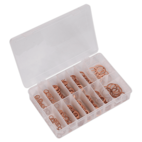 Sealey Washers 250pc Diesel Injector Copper Washer Assortment - Metric-AB027CW 5054511033960 AB027CW - Buy Direct from Spare and Square