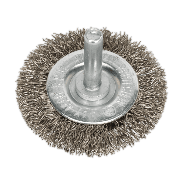 Sealey Wire Wheels Ø50mm Flat Wire Brush Ø6mm Shaft-SFBS50 5054511036350 SFBS50 - Buy Direct from Spare and Square
