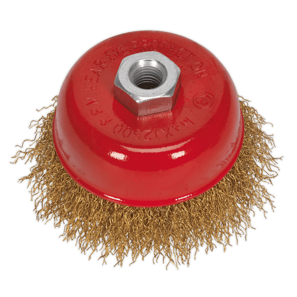 Sealey Wire Wheels Ø75mm Brassed Steel Cup Brush M10 x 1.5mm-CBC75 5024209142021 CBC75 - Buy Direct from Spare and Square