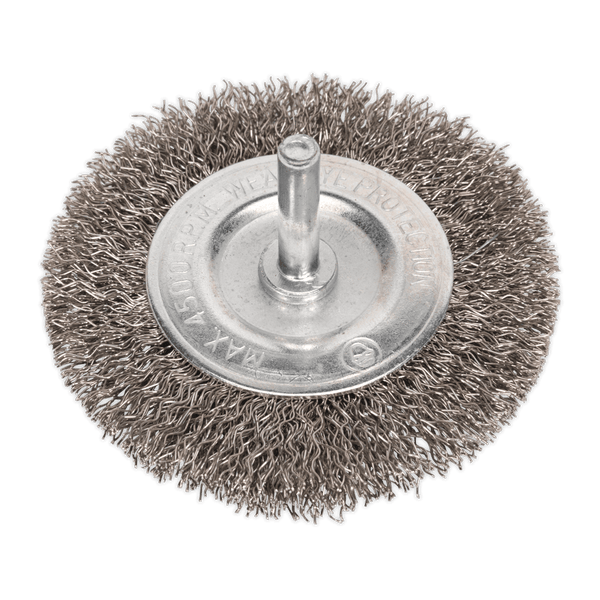 Sealey Wire Wheels Ø75mm Flat Wire Brush 6mm Shaft-SFBS75 5054511036367 SFBS75 - Buy Direct from Spare and Square