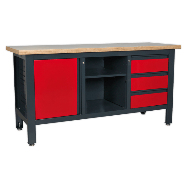 Sealey Workbenches Workstation with 3 Drawers, 1 Cupboard & Open Storage-AP1905B 5054511099881 AP1905B - Buy Direct from Spare and Square
