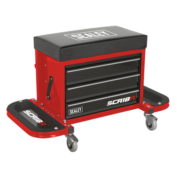 Sealey Workshop Stools Mechanic's Utility Seat & Toolbox - Red-SCR18R 5054511876741 SCR18R - Buy Direct from Spare and Square
