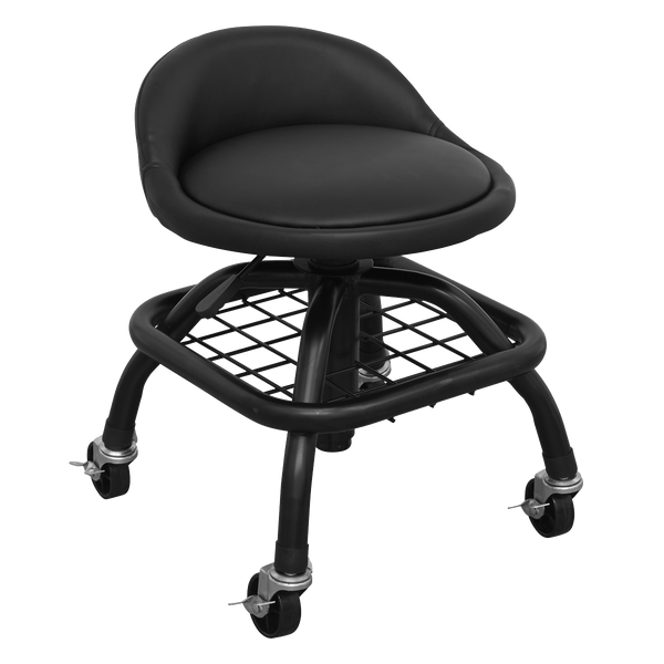 Sealey Workshop Stools Pneumatic Creeper Stool with Adjustable Height Swivel Seat & Back Rest-SCR02B 5054511773880 SCR02B - Buy Direct from Spare and Square