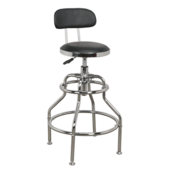 Sealey Workshop Stools Pneumatic Workshop Stool with Adjustable Height Swivel Seat & Back Rest-SCR14 5051747591202 SCR14 - Buy Direct from Spare and Square