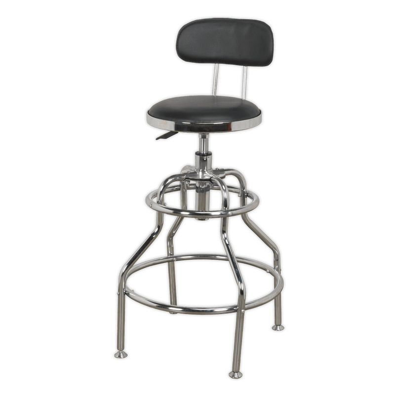 Sealey Workshop Stools Pneumatic Workshop Stool with Adjustable Height Swivel Seat & Back Rest-SCR14 5051747591202 SCR14 - Buy Direct from Spare and Square