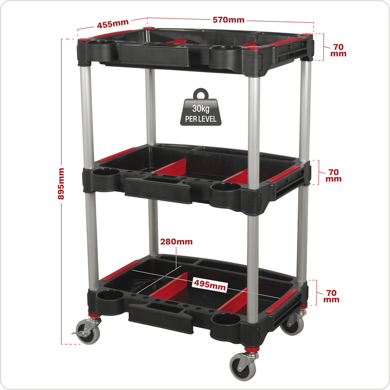 Sealey Workshop Trolley 3-Level Composite with Parts Storage 5054511709711 CX313 - Buy Direct from Spare and Square