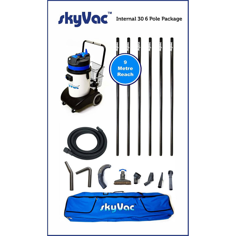 SkyVac Vacuum Cleaner 6 Pole Set 30ft (9m) / 240v SkyVac Internal 30 With High Suction Pole Set - Upto 40ft - 240v or 110v Internal 30 6 Pole Set 240v - Buy Direct from Spare and Square