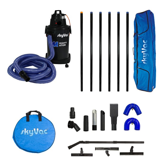 SkyVac Vacuum Cleaner Push Fit 44mm 6 Poles 30ft (9m) SkyVac Mighty Atom With High Reach Pole Set - Compact, Light, Powerful 110v Atom 110v Push Fit 44mm 6 Pole Kit - Buy Direct from Spare and Square