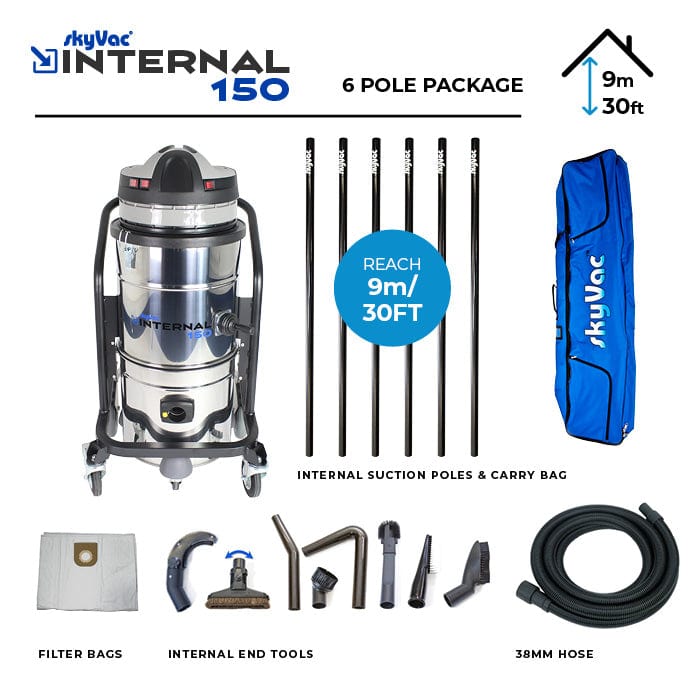 SkyVac Internal 150 With High Reach Telescopic Suction Pole or Push Fit Poles - Vacuum Cleaner