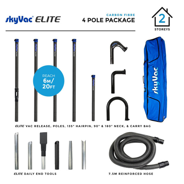 SkyVac Vacuum Spares 4 Elite Poles 20ft (6m) SkyVac External High Reach Elite Pole Set With Hose, Neck & Tool Set - 20ft to 40ft Elite Pole Set 4 Pole Kit - Buy Direct from Spare and Square