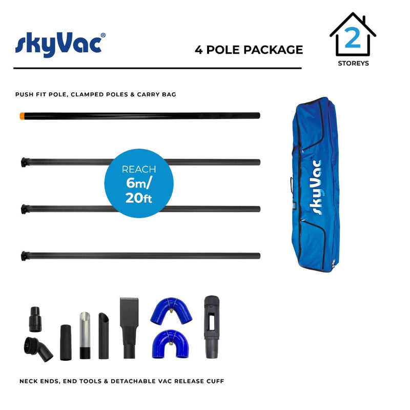 SkyVac Vacuum Spares 4 Poles 20ft (6m) skyVac Premium 44mm Clamped Carbon Fibre Gutter Pole Set Premium 44m Pole Set 4 Pole - Buy Direct from Spare and Square