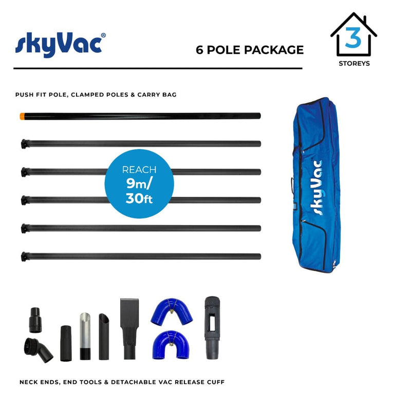 SkyVac Vacuum Spares 6 Poles 30ft (9m) skyVac Premium 44mm Clamped Carbon Fibre Gutter Pole Set Premium 44m Pole Set 6 Pole - Buy Direct from Spare and Square