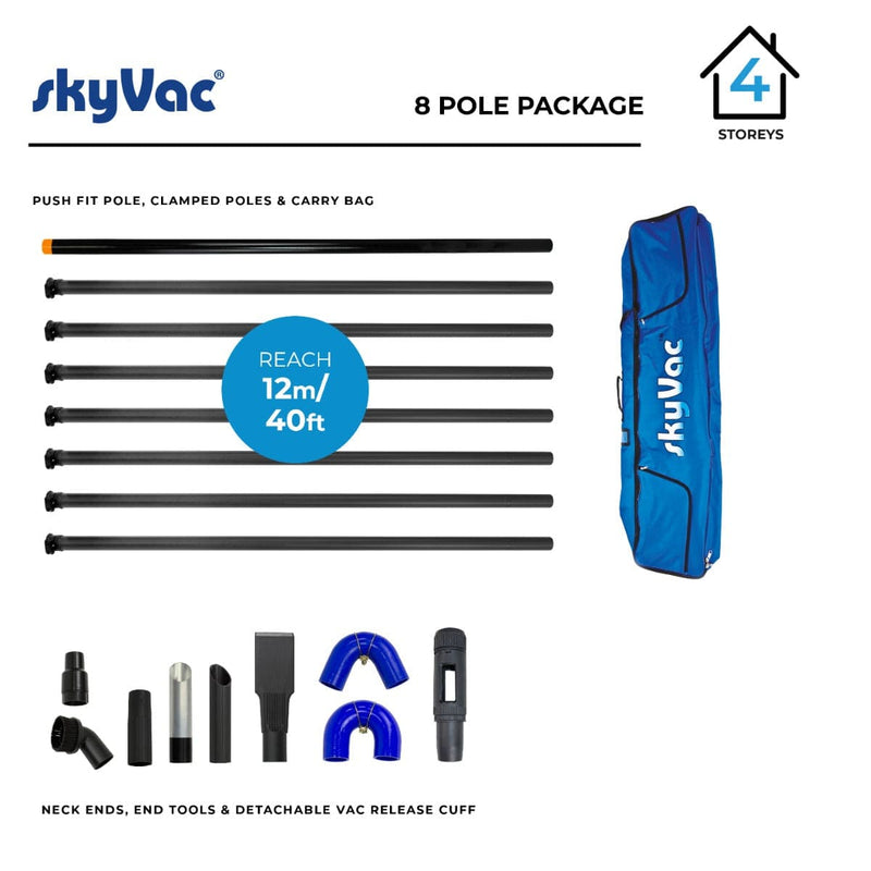 SkyVac Vacuum Spares 8 Poles 40ft (12m) skyVac Premium 44mm Clamped Carbon Fibre Gutter Pole Set Premium 44m Pole Set 7 Pole - Buy Direct from Spare and Square