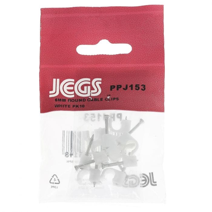 Spare and Square Audio Visual Jegs Cable Clips - White - 6mm (Pack Of 10) PPJ153 - Buy Direct from Spare and Square