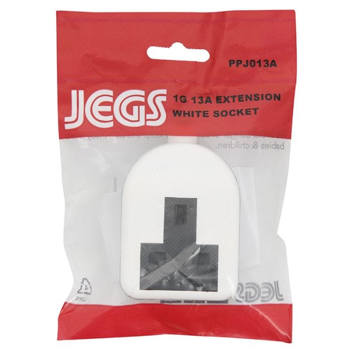 Spare and Square Electrical Miscellaneous Jegs 13 Amp 1 Gang Trailing Socket White Rubber PPJ013A - Buy Direct from Spare and Square