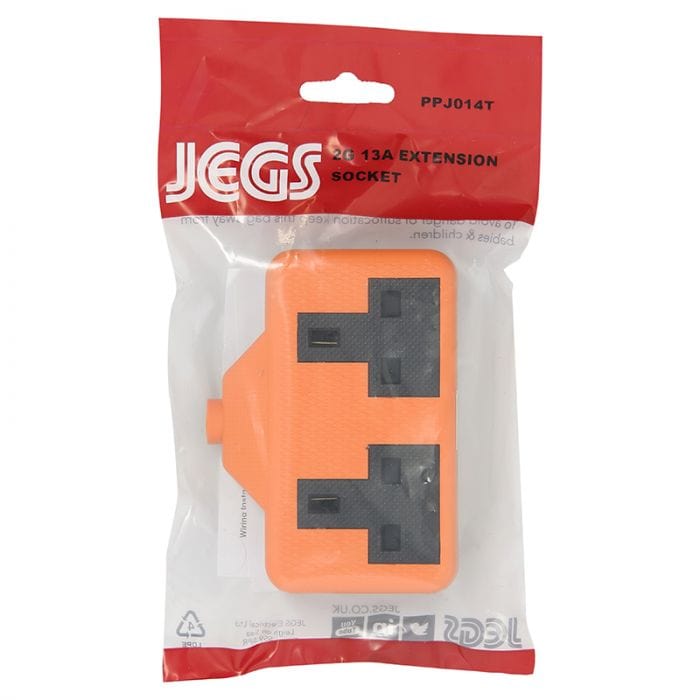 Spare and Square Electrical Miscellaneous Jegs 13 Amp 2 Gang Trailing Socket Orange Rubber PPJ014T - Buy Direct from Spare and Square