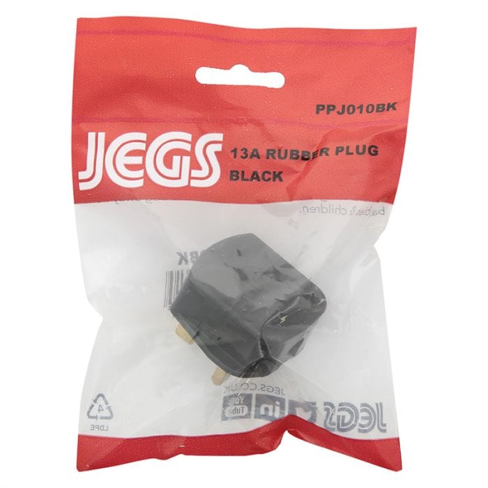 Spare and Square Electrical Miscellaneous Jegs 13 Amp Rubber Plug Black PPJ010BK - Buy Direct from Spare and Square