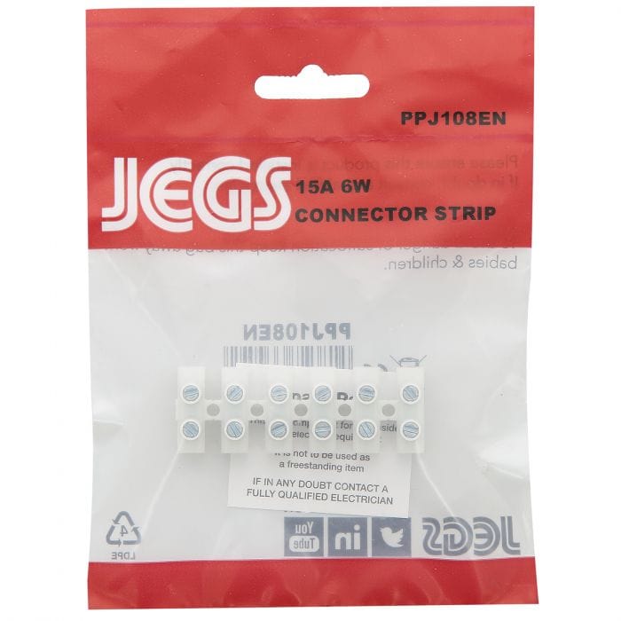 Spare and Square Electrical Miscellaneous Jegs Connector Strip - 6 Way - 15 Amp PPJ105EN - Buy Direct from Spare and Square