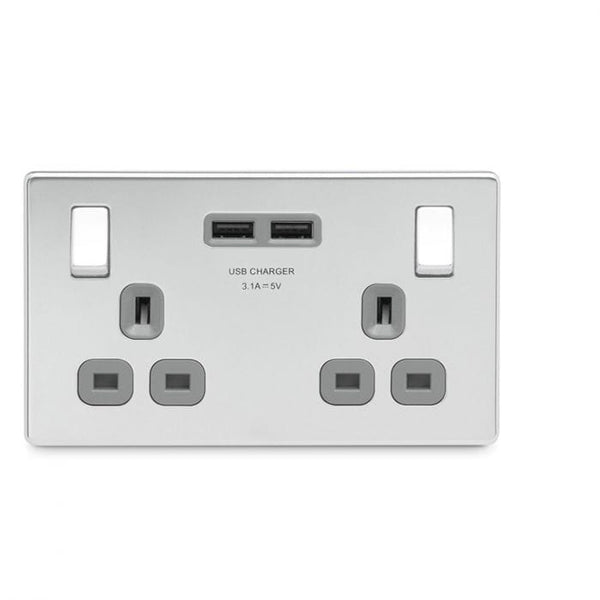 Spare and Square Electrical Miscellaneous Nexus 2G Switched Socket And 2 Usb Polished Chrome JF443PC - Buy Direct from Spare and Square