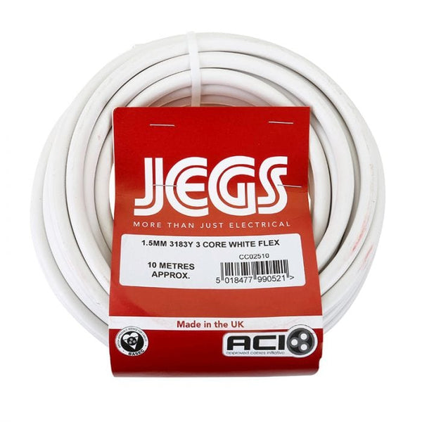 Spare and Square Extension Leads Jegs 10m 1.5mm 3183Y 3 Core White Flex CC02510 - Buy Direct from Spare and Square