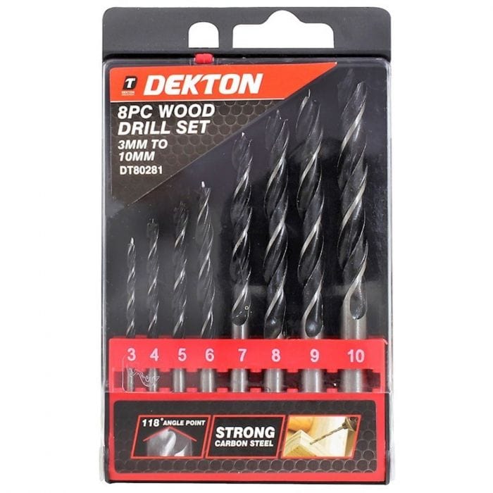 Spare and Square Hand Tools Dekton 8 Piece Wood Drill Set 3 4 5 6 7 8 9 10mm JLD381 - Buy Direct from Spare and Square