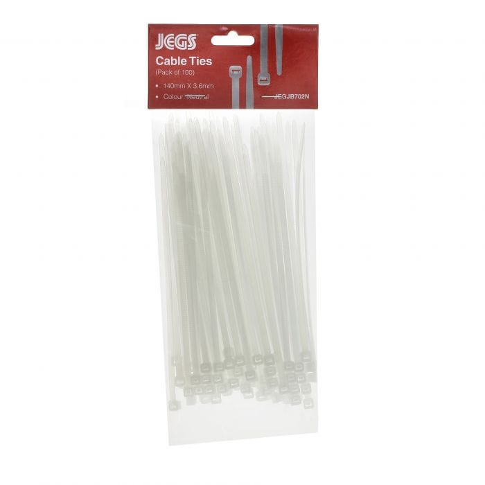 Spare and Square Hand Tools Jegs Pk100 140mm X 3.6mm Cable Tie Neutral JB702N - Buy Direct from Spare and Square