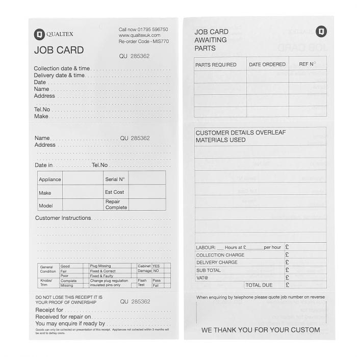 Spare and Square Hand Tools Job Card Pad MIS770 - Buy Direct from Spare and Square