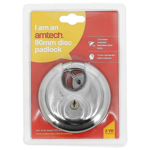 Spare and Square Home Miscellaneous Amtech 90mm Disc Padlock JL229 - Buy Direct from Spare and Square