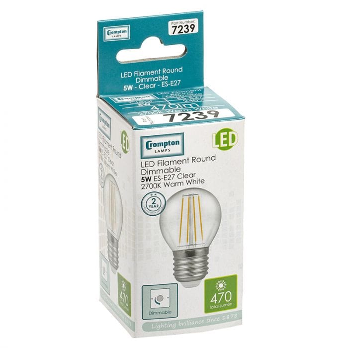 Spare and Square Light Bulb 5W LED Filament Round Clear Dimmable ES-E27 40W JD7239 - Buy Direct from Spare and Square