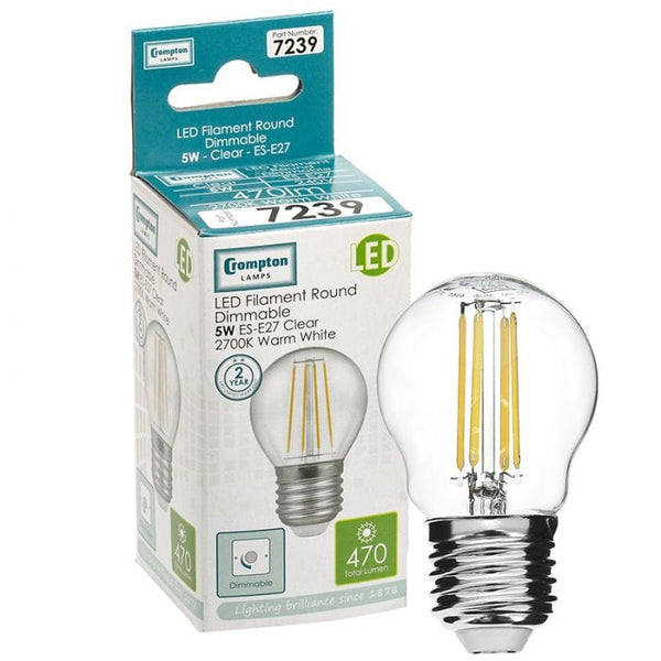 Spare and Square Light Bulb 5W LED Filament Round Clear Dimmable ES-E27 40W JD7239 - Buy Direct from Spare and Square