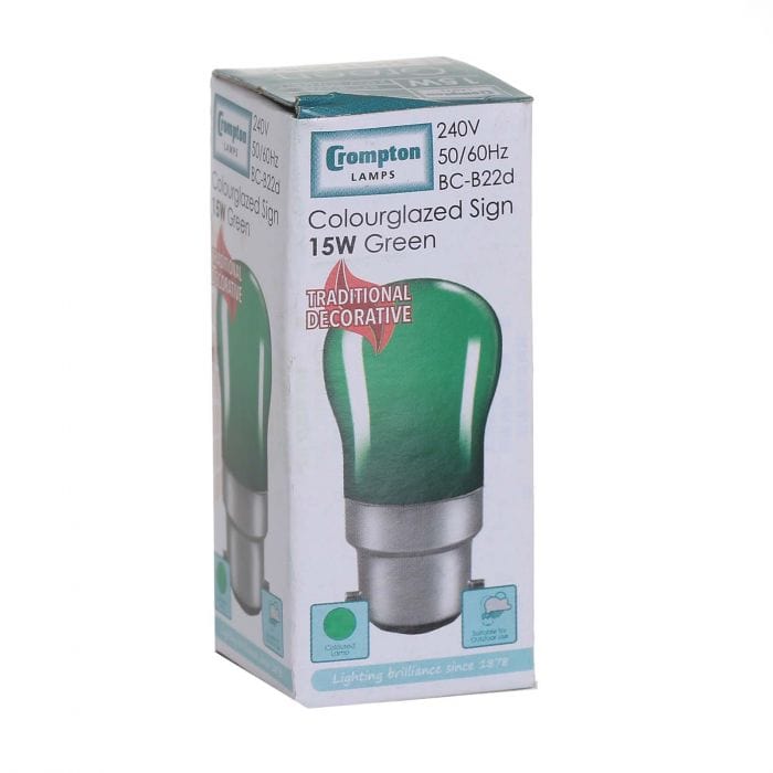 Spare and Square Light Bulb Crompton 15W BC Pygmy Bulb - Green JD034 - Buy Direct from Spare and Square