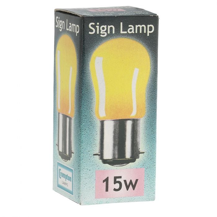 Spare and Square Light Bulb Crompton 15W BC Pygmy Bulb - Yellow JD036 - Buy Direct from Spare and Square