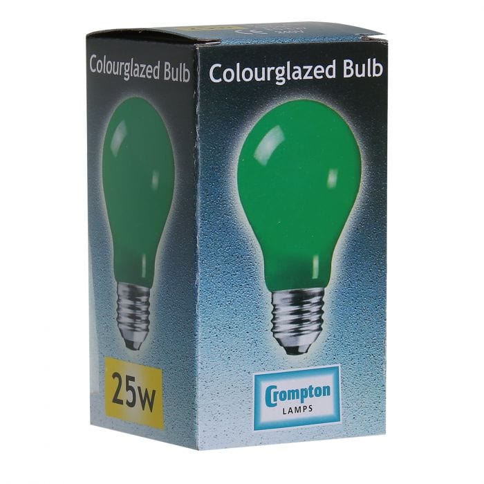 Spare and Square Light Bulb Crompton 25W ES GLS Green - Colour Glazed JD021GE - Buy Direct from Spare and Square