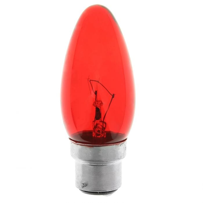 Spare and Square Light Bulb Crompton 40W Candle Bulb - BC - Fireglow Red JD025D - Buy Direct from Spare and Square