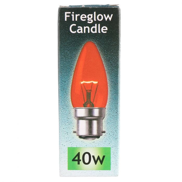 Spare and Square Light Bulb Crompton 40W Candle Bulb - BC - Fireglow Red JD025D - Buy Direct from Spare and Square