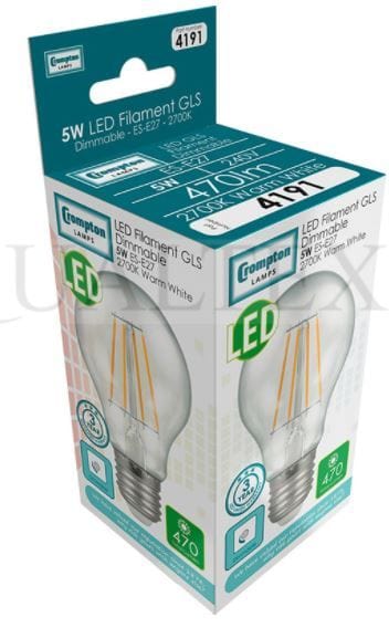 Spare and Square Light Bulb Crompton 5W Led Filament ES GLS Warm White Dimmabl JD5130E - Buy Direct from Spare and Square