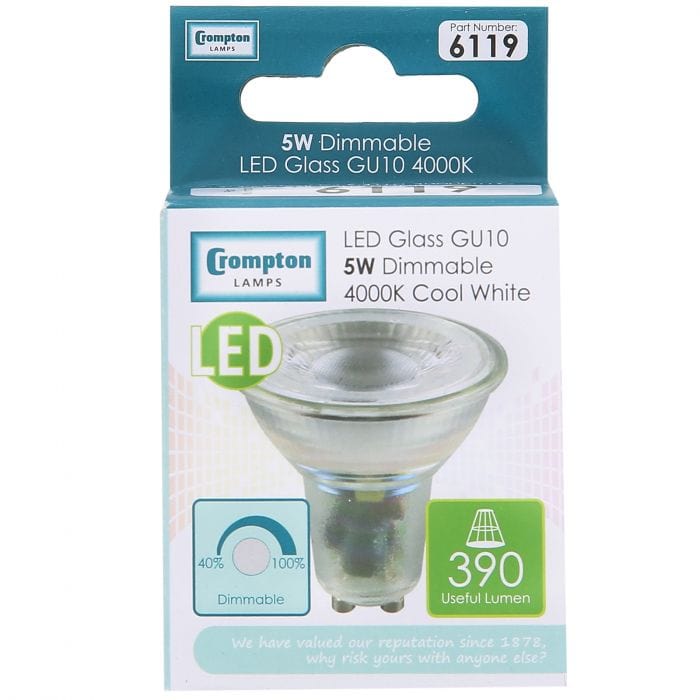 Spare and Square Light Bulb Crompton 5W LED GLASS SMD GU10 DIMMABLE COOL WHITE JD1200 - Buy Direct from Spare and Square