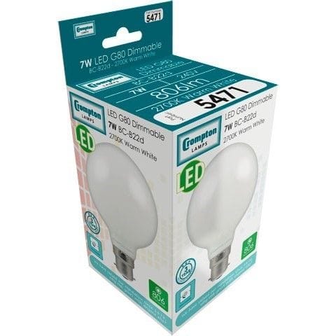 Spare and Square Light Bulb Crompton 7W BC LED DIMMABLE GLOBE WARM WHITE JD915E - Buy Direct from Spare and Square