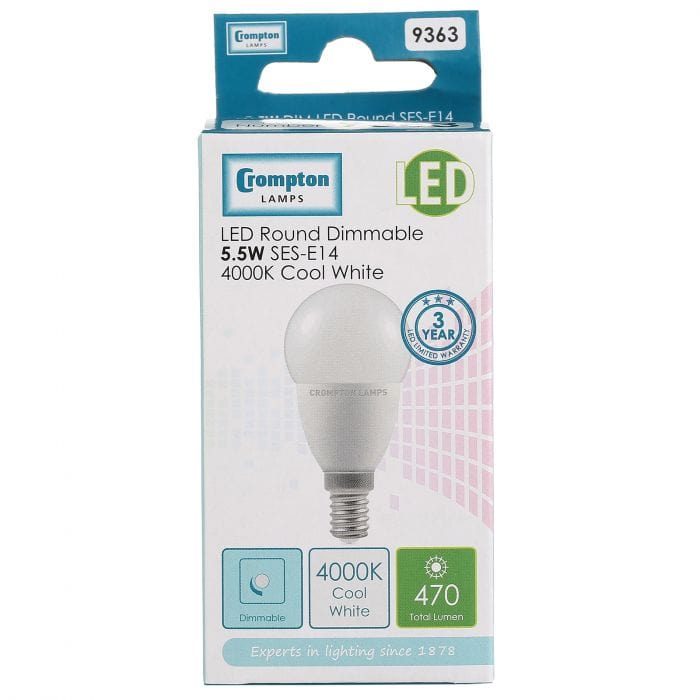 Spare and Square Light Bulb Crompton LED 5.5W Round Bulb - SES JD9363 - Buy Direct from Spare and Square