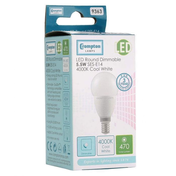 Spare and Square Light Bulb Crompton LED 5.5W Round Bulb - SES JD9363 - Buy Direct from Spare and Square