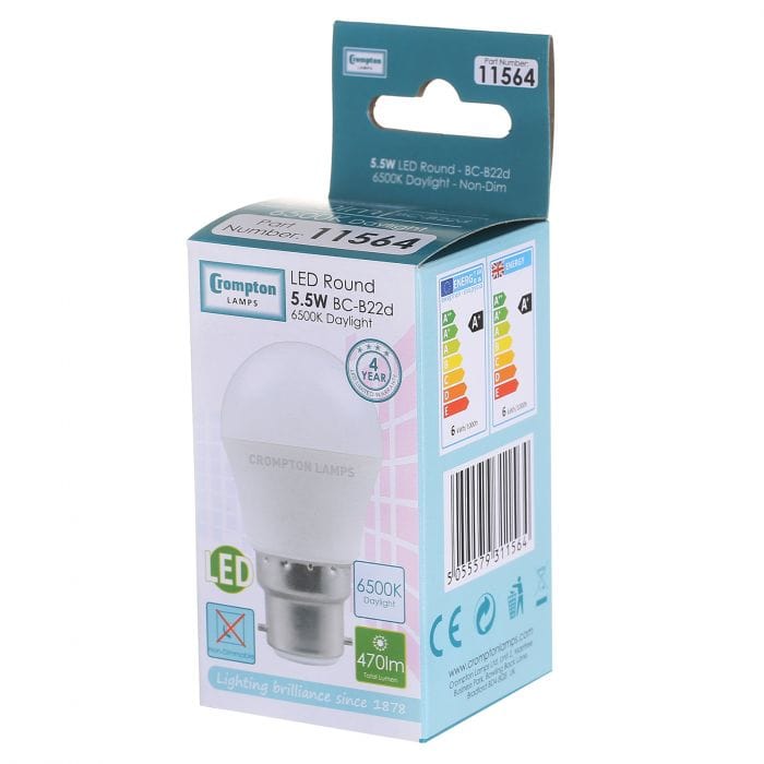 Spare and Square Light Bulb Crompton LED 5.5W Round Thermal Bulb - BC JD5154DL - Buy Direct from Spare and Square