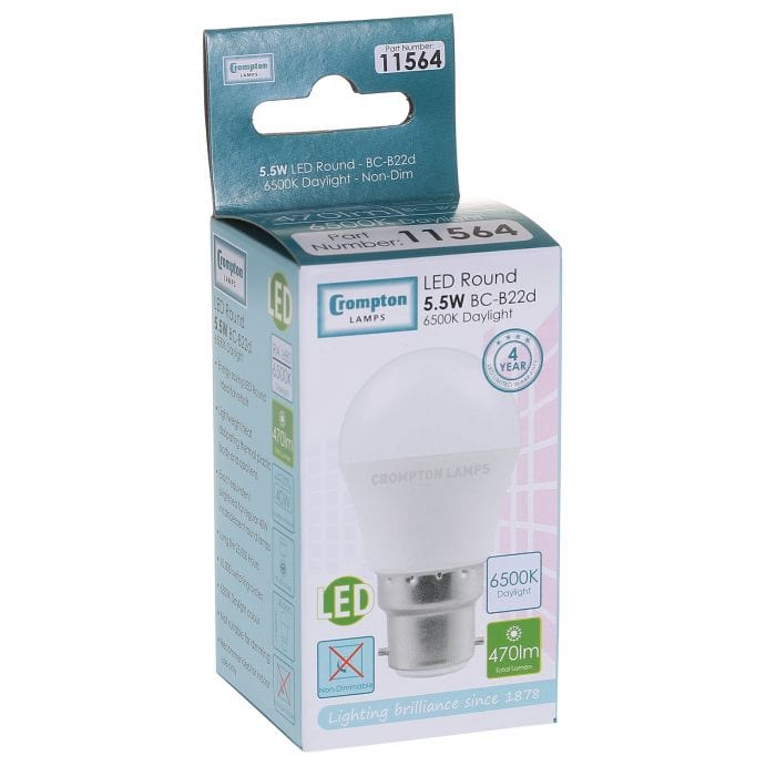 Spare and Square Light Bulb Crompton LED 5.5W Round Thermal Bulb - BC JD5154DL - Buy Direct from Spare and Square