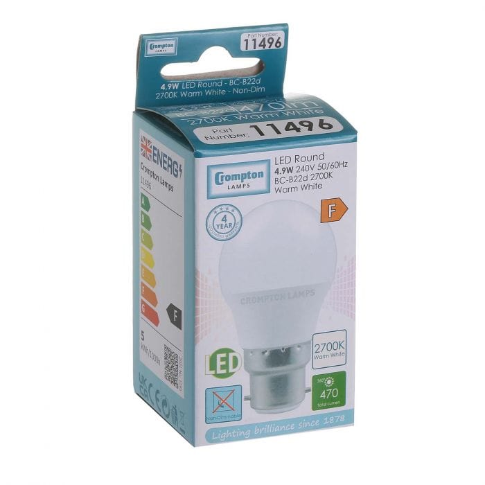 Spare and Square Light Bulb Crompton LED 5.5W Round Thermal Bulb - BC JD5154WW - Buy Direct from Spare and Square