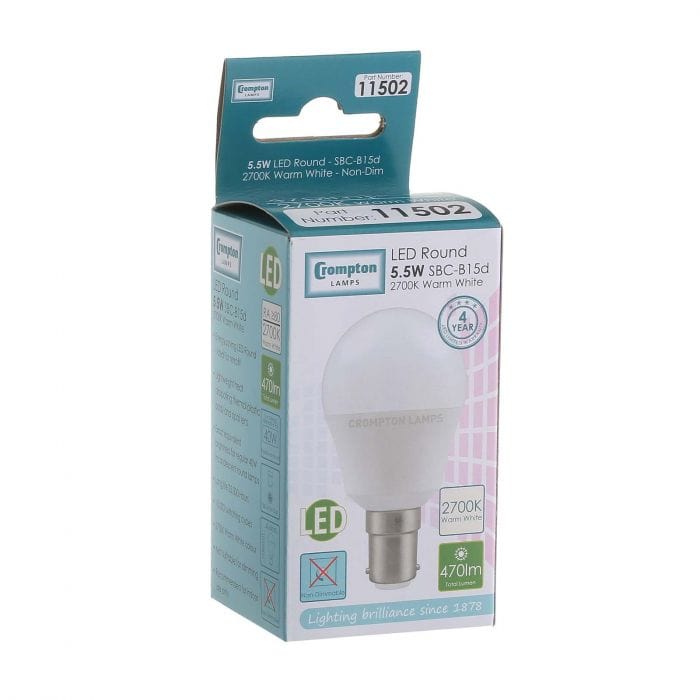 Spare and Square Light Bulb Crompton LED 5.5W Round Thermal Bulb - SBC JD5155WW - Buy Direct from Spare and Square