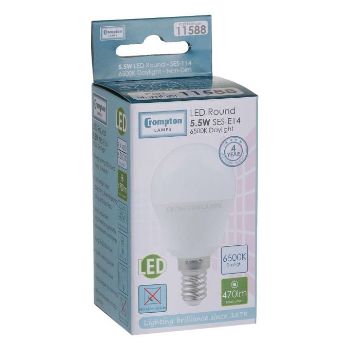 Spare and Square Light Bulb Crompton LED 5.5W Round Thermal Bulb - SES JD5157DL - Buy Direct from Spare and Square